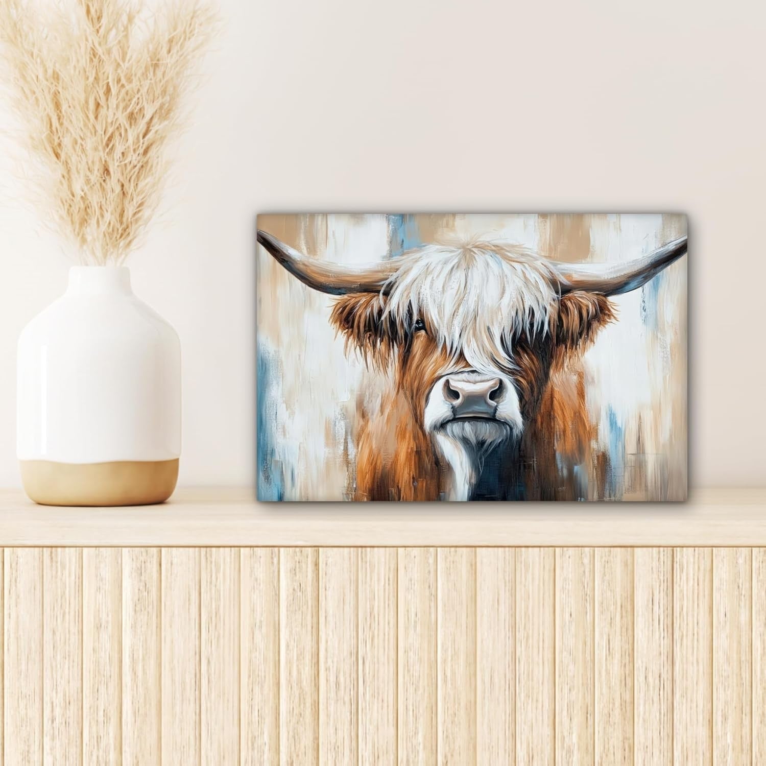 Highland Cow Canvas Wall Art 30x20cm Framed Rustic Print