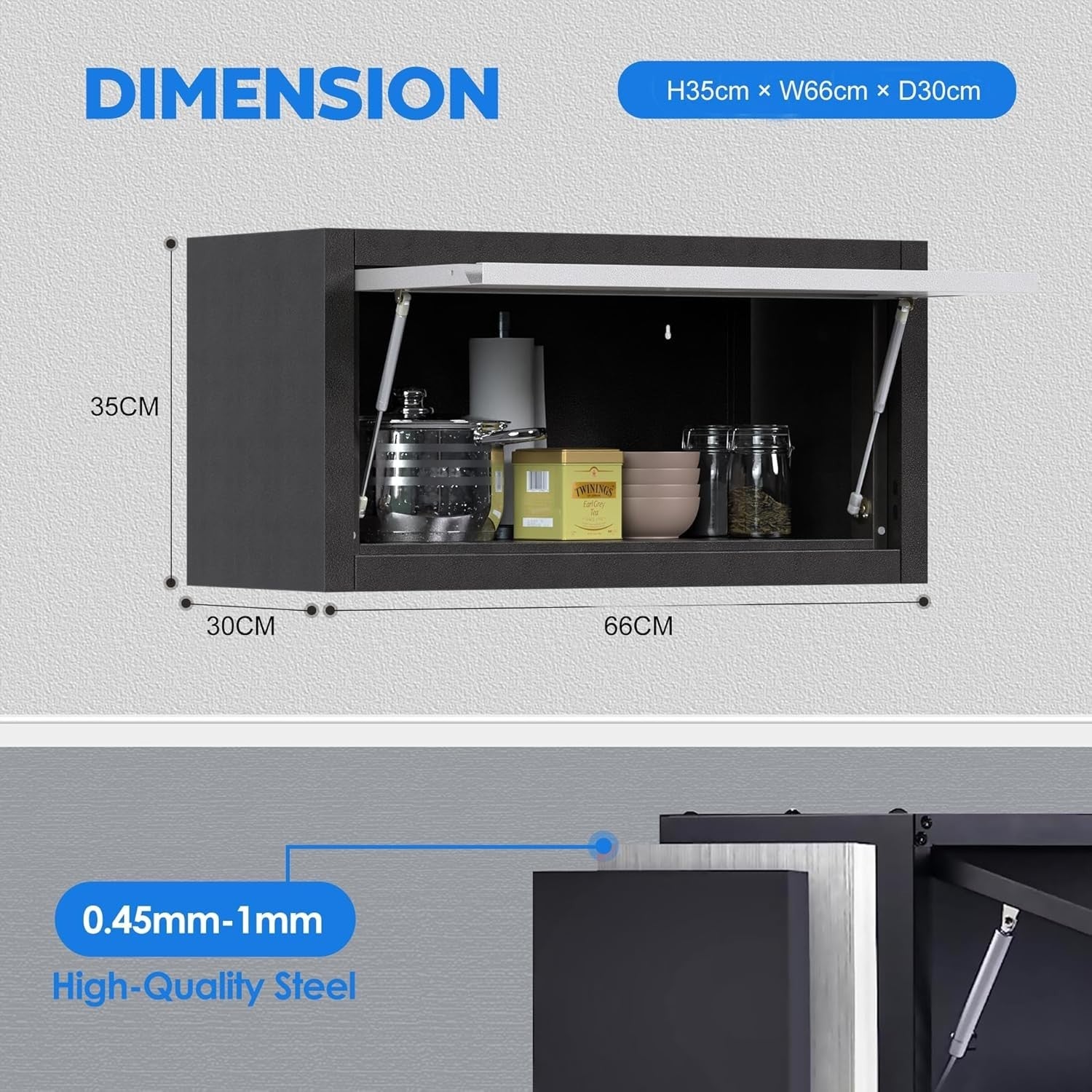 Wall Mounted Metal Storage Cabinet with Lock & Up-Flip Door 35x66x30cm