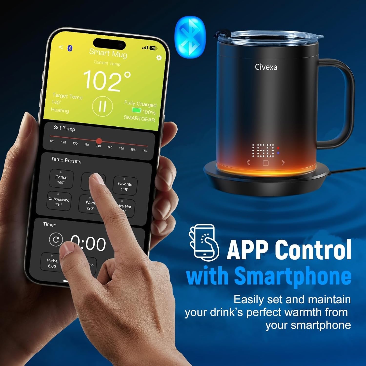 Rechargeable Self Heating Coffee Mug 14oz Temp Control