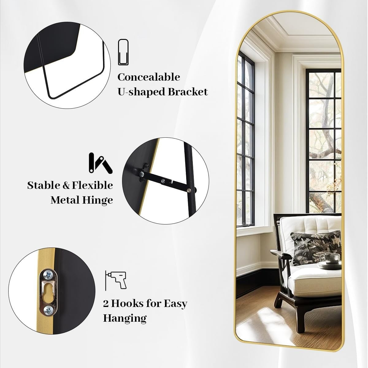 Gold Arch Full Length Mirror 165x53cm Wall Mounted or Leaning Frame