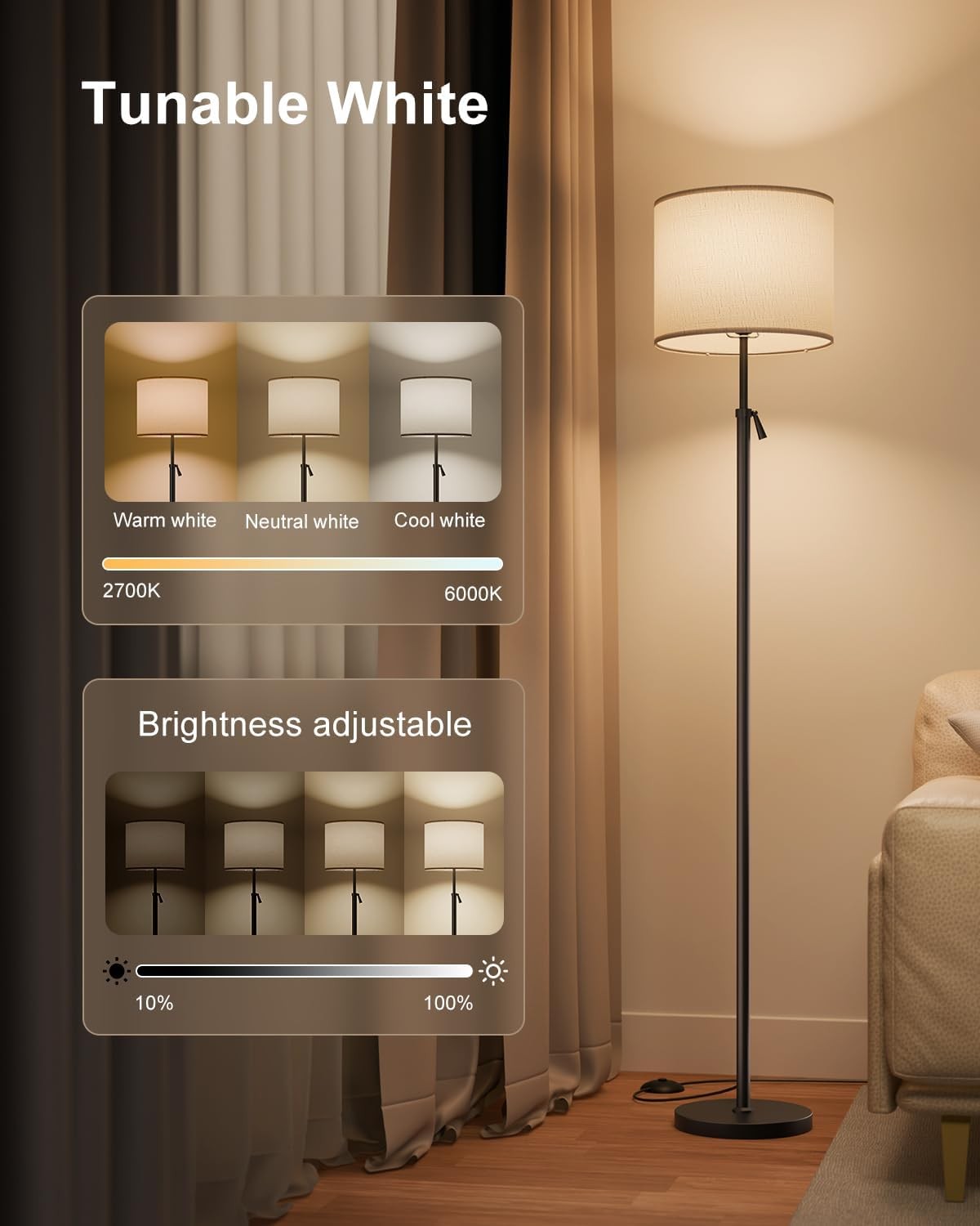 Smart RGB Floor Lamp Alexa App Control Dimmable Colour Changing Standing Lamp