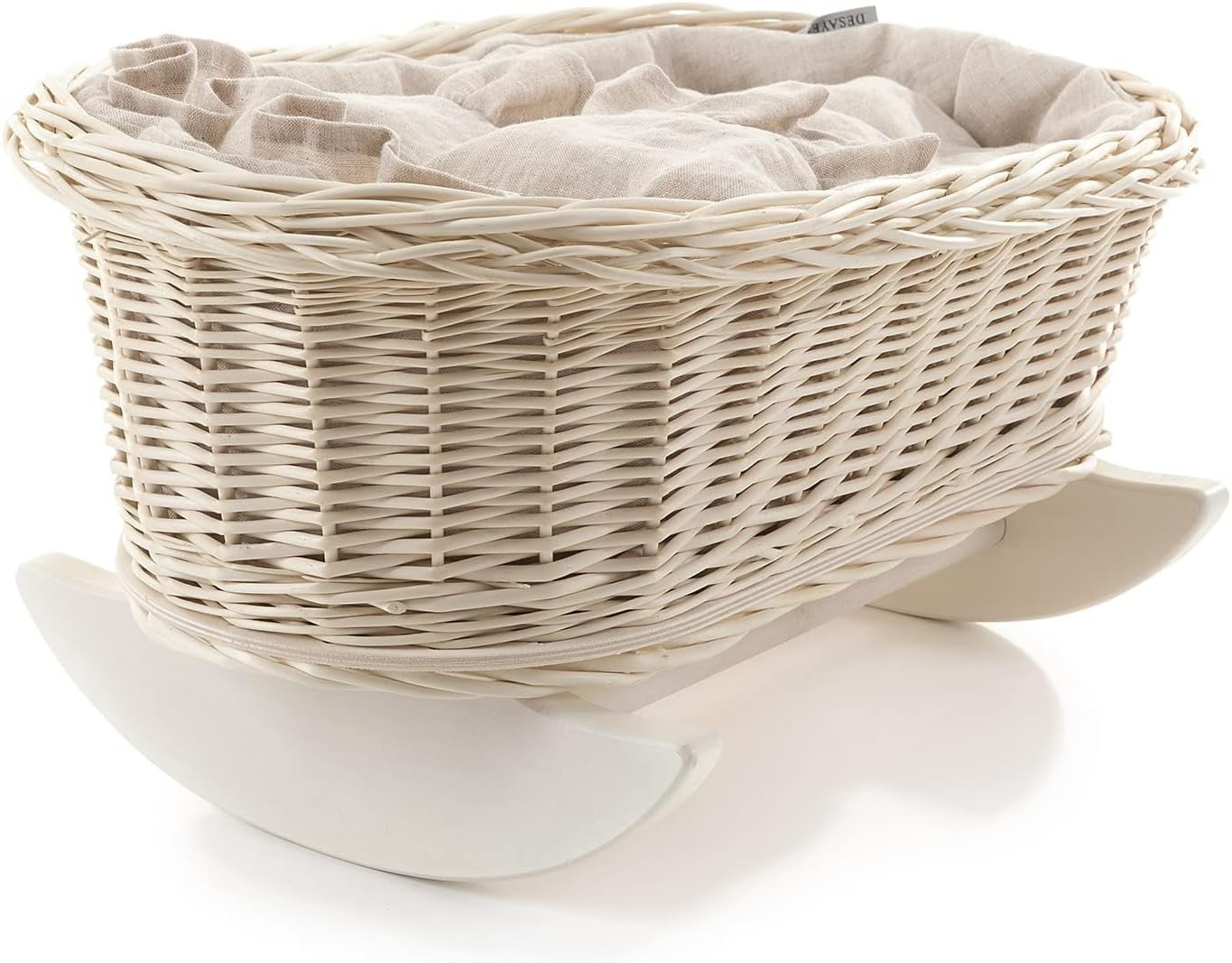 Wicker Doll Cradle Bed with Bedding Rocking Bassinet Vintage Style Toy