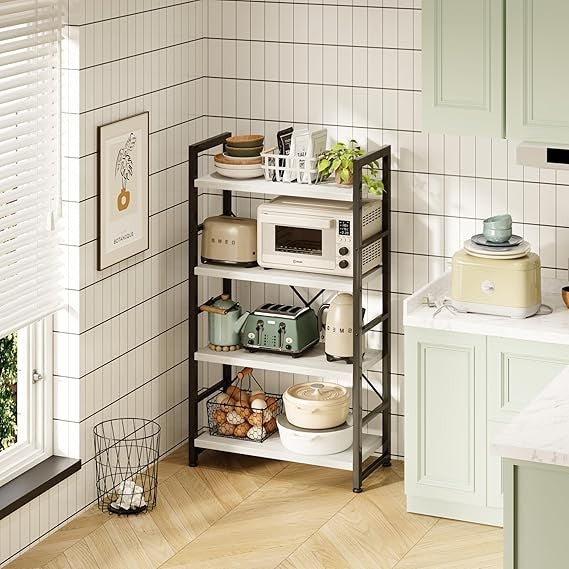 White Industrial 4-Tier Bookshelf Metal Frame Display Storage Shelving Unit