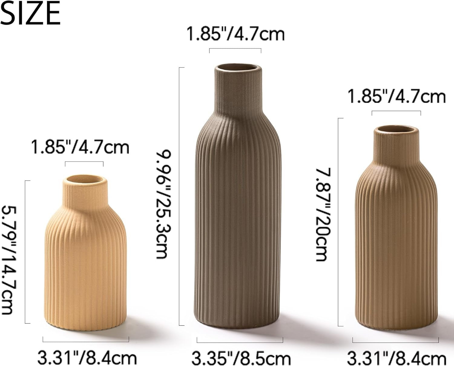 Ceramic Vase Set of 3 Farmhouse Pampas Grass Vases Boho Home Decor