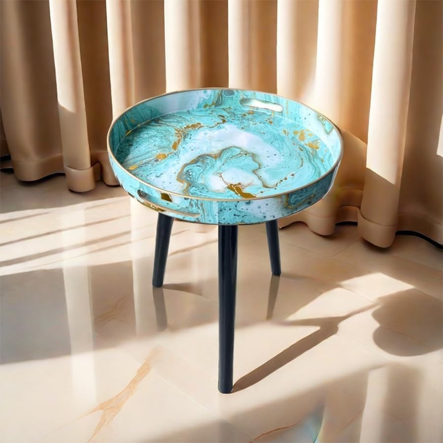 Round Side Table with Detachable Legs – 50x38x38cm Marble Green