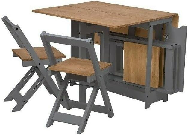 Butterfly Folding Dining Set Grey 4 Chairs Space Saving Kitchen Table