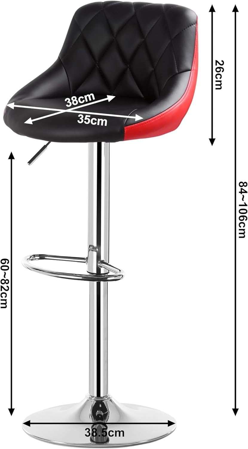 Black+Red Swivel Bar Stool – Adjustable PU Leather Seat with Footrest