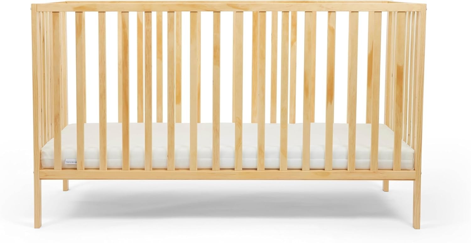 Stylish Wooden Baby Cot Bed Adjustable Height Crib with Fibre Mattress Pine