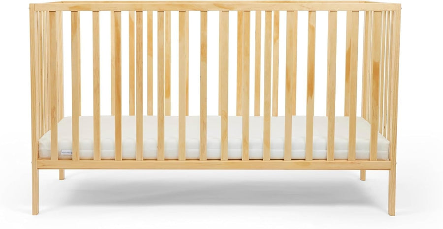 Stylish Wooden Baby Cot Bed Adjustable Height Crib with Fibre Mattress Pine