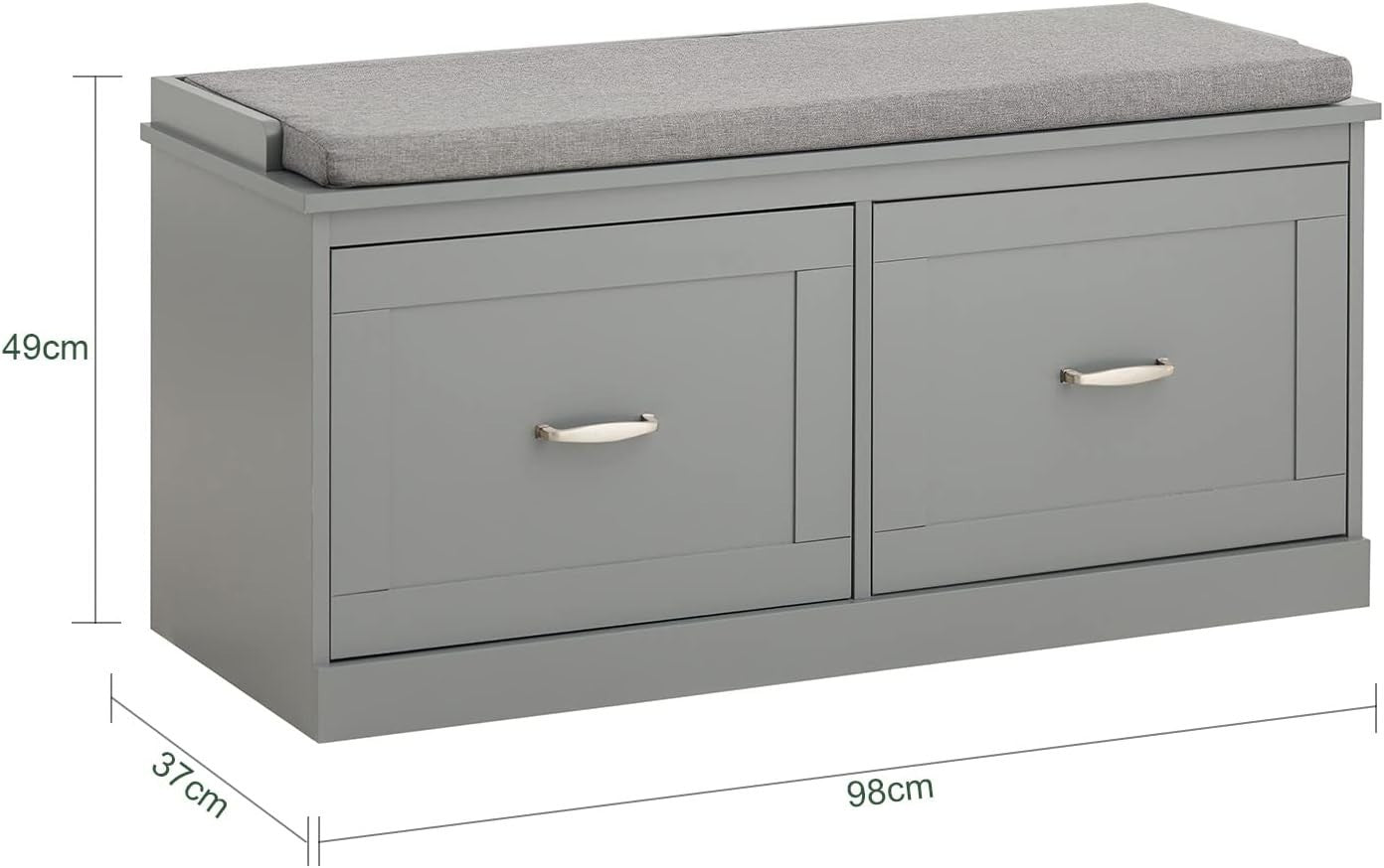 Grey Hallway Shoe Bench with Cushion – 98x37x49cm Storage Seat, 150kg Load