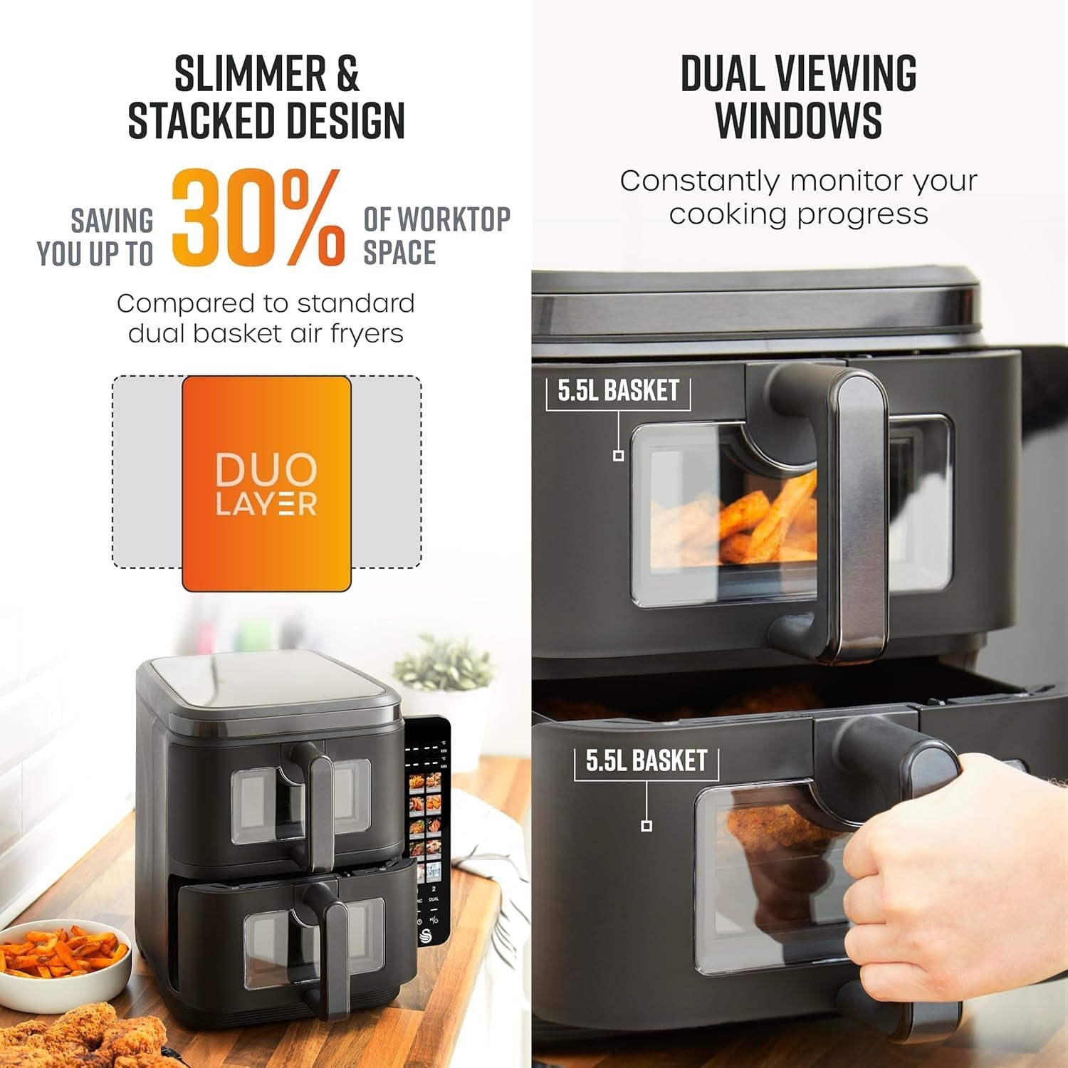 11L Dual Air Fryer 2x5.5L Stack Design 2800W 10 Presets Sync Cook