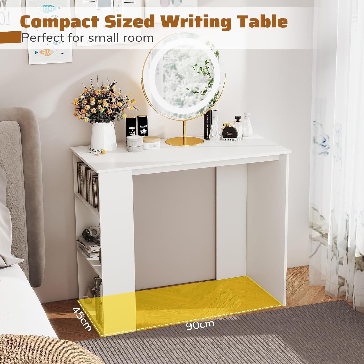 Compact Computer Desk with Bookshelf Small Space Home Office Laptop Table