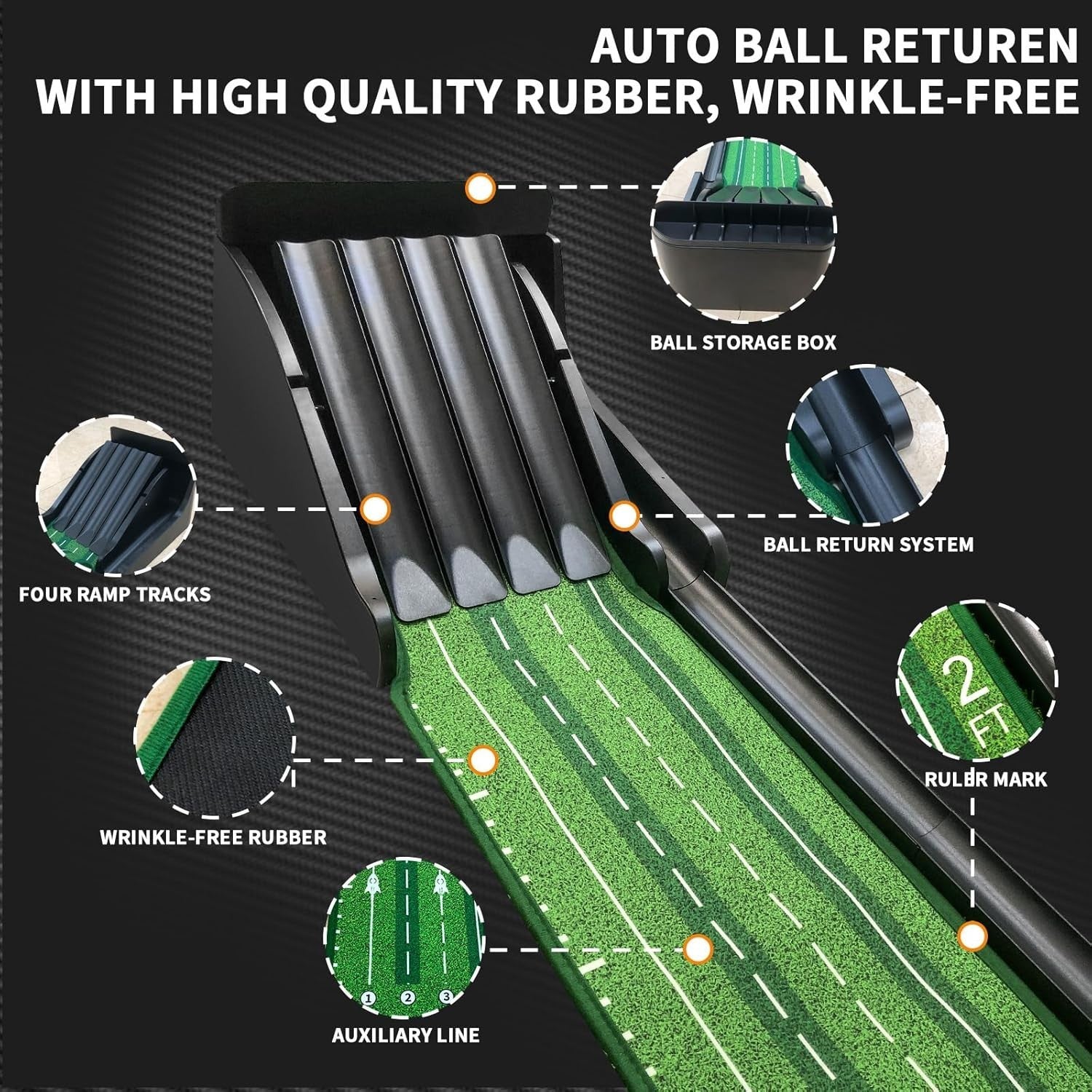 Indoor Golf Putting Mat Auto Ball Return Multi-Track Training Game