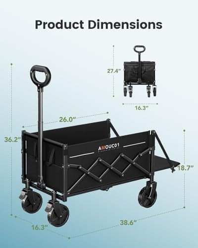 90L Folding Festival Wagon Trolley 360lb Load Expandable Camping Cart