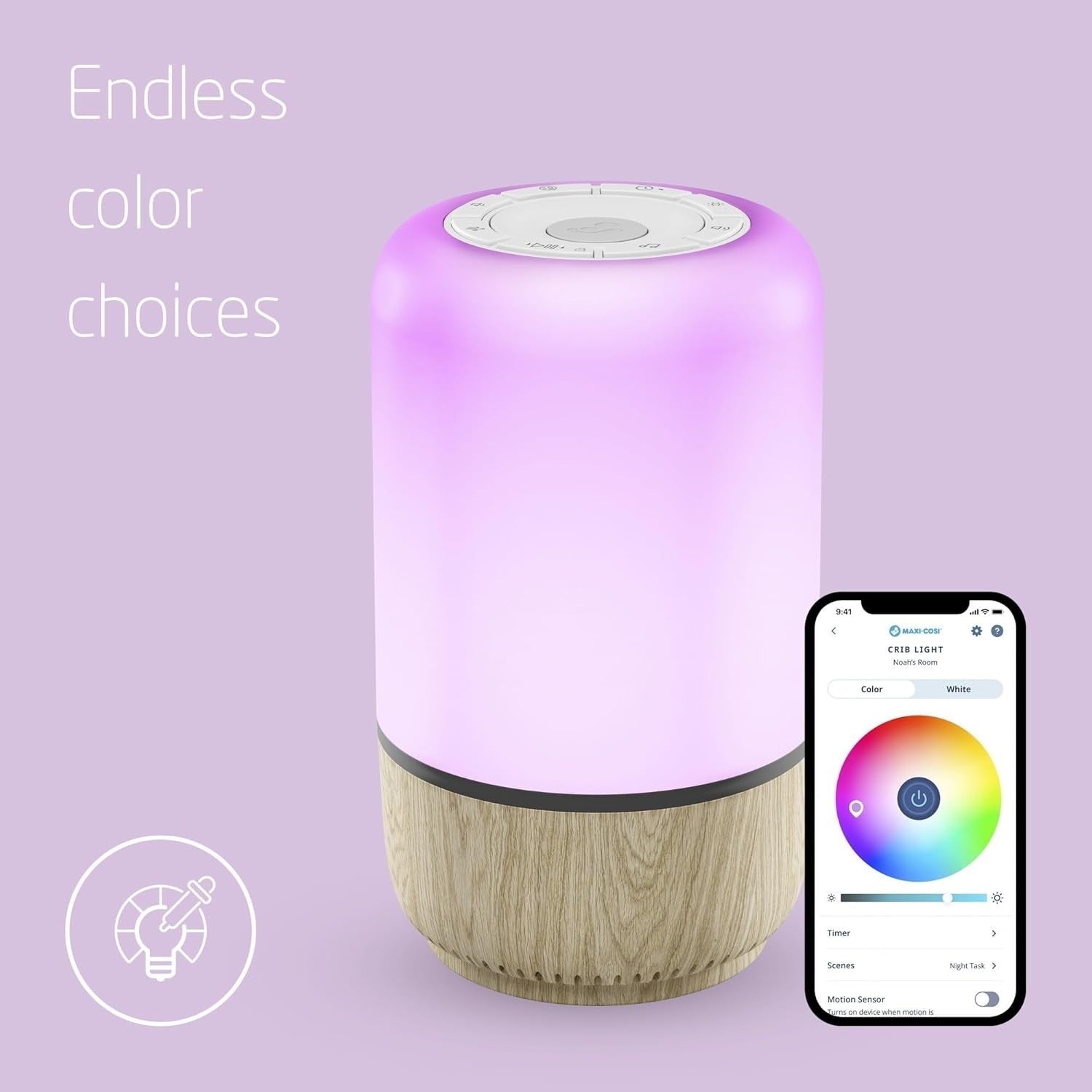 Smart Baby Night Light & White Noise Machine with Lullabies & App