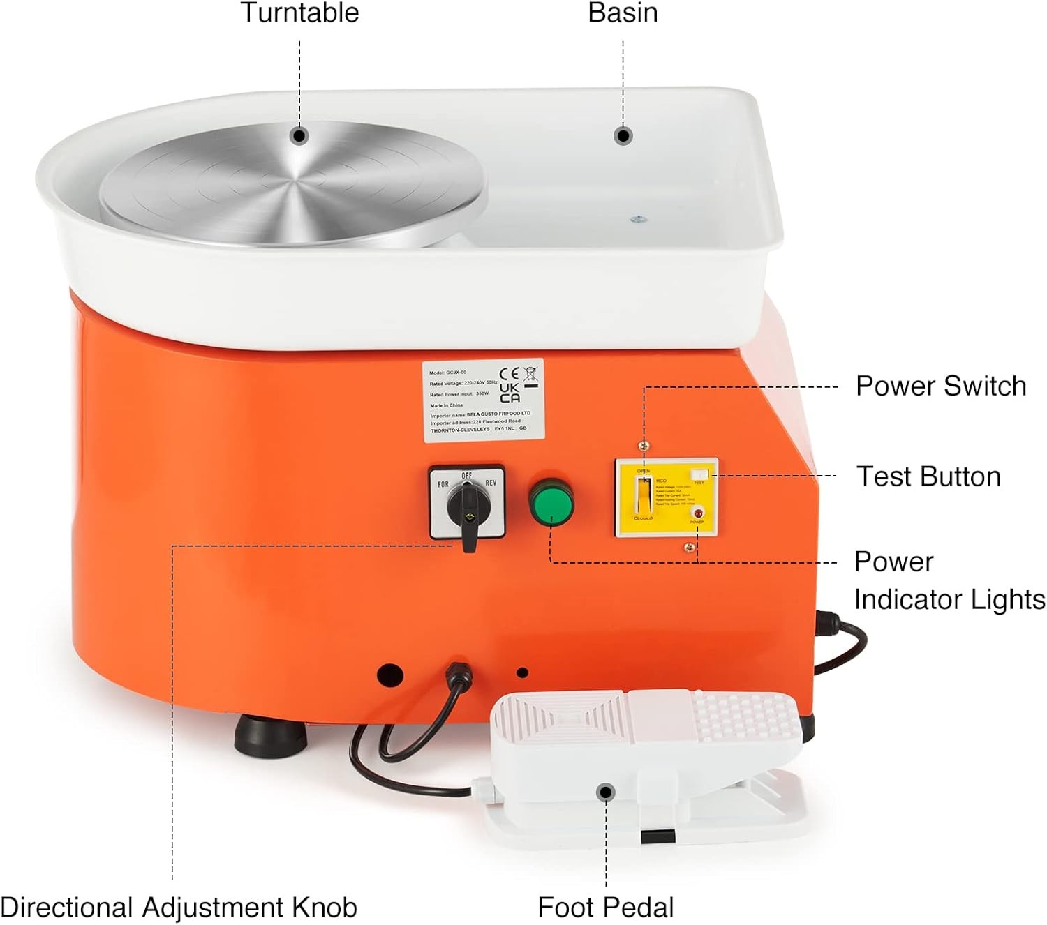 350W Electric Pottery Wheel 25cm Foot Pedal DIY Clay Machine