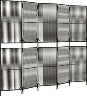 5 Panel Grey Rattan Folding Room Divider – Indoor Outdoor Privacy Screen 180cm F