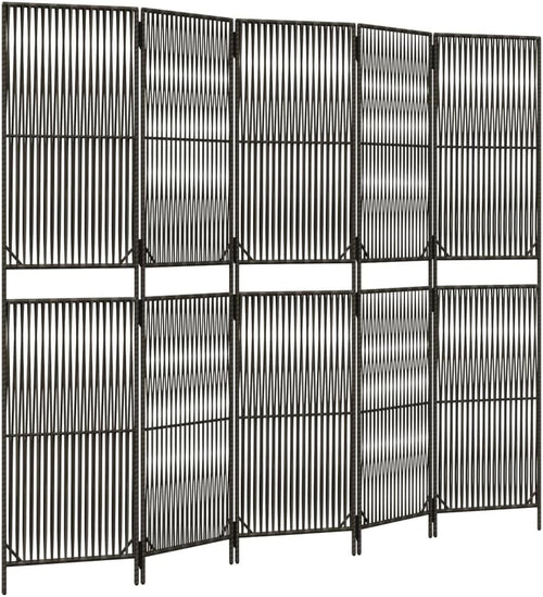 5 Panel Grey Rattan Folding Room Divider – Indoor Outdoor Privacy Screen 180cm F