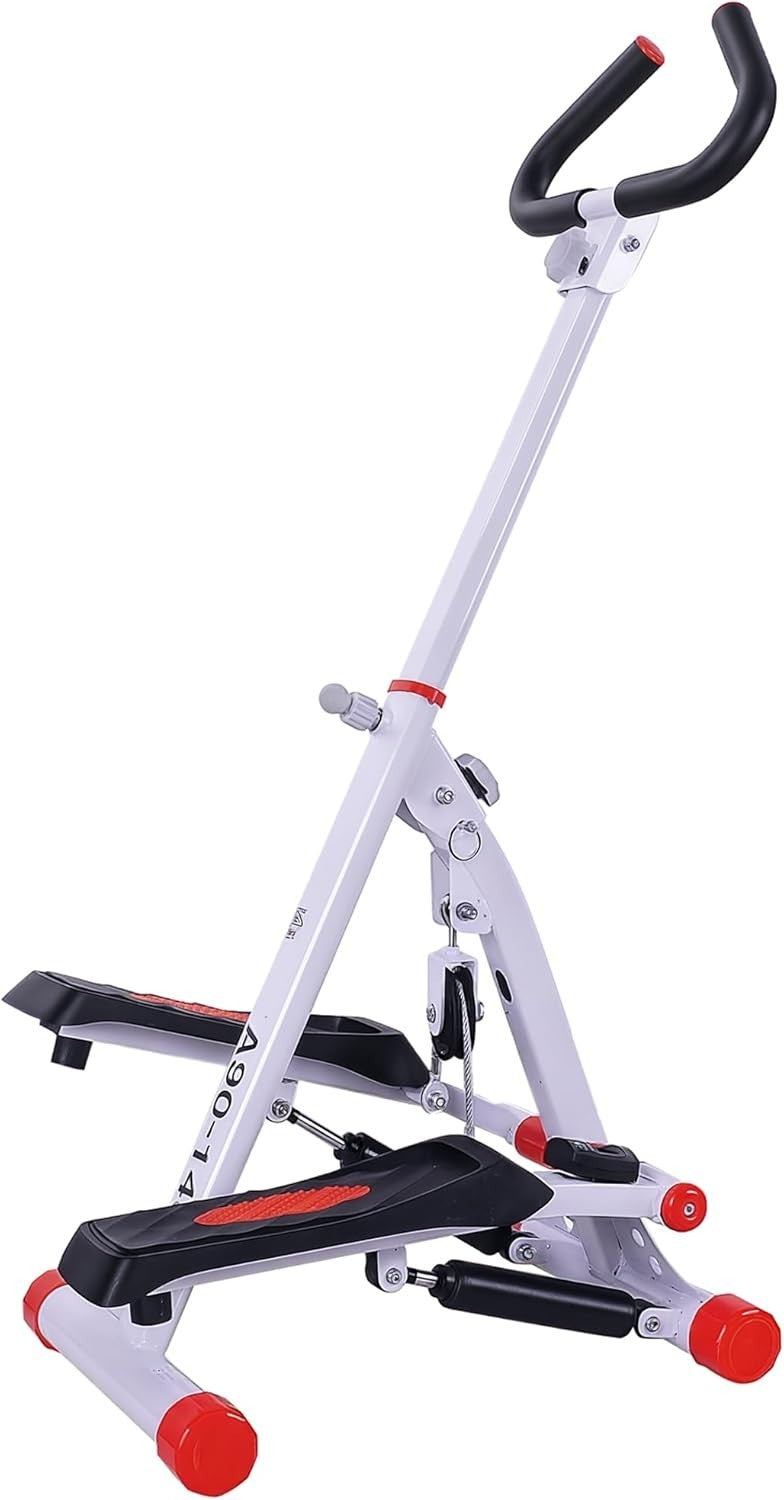 Stepper Exercise Machine w/ Handle & LCD Monitor for Home Fitness Red White