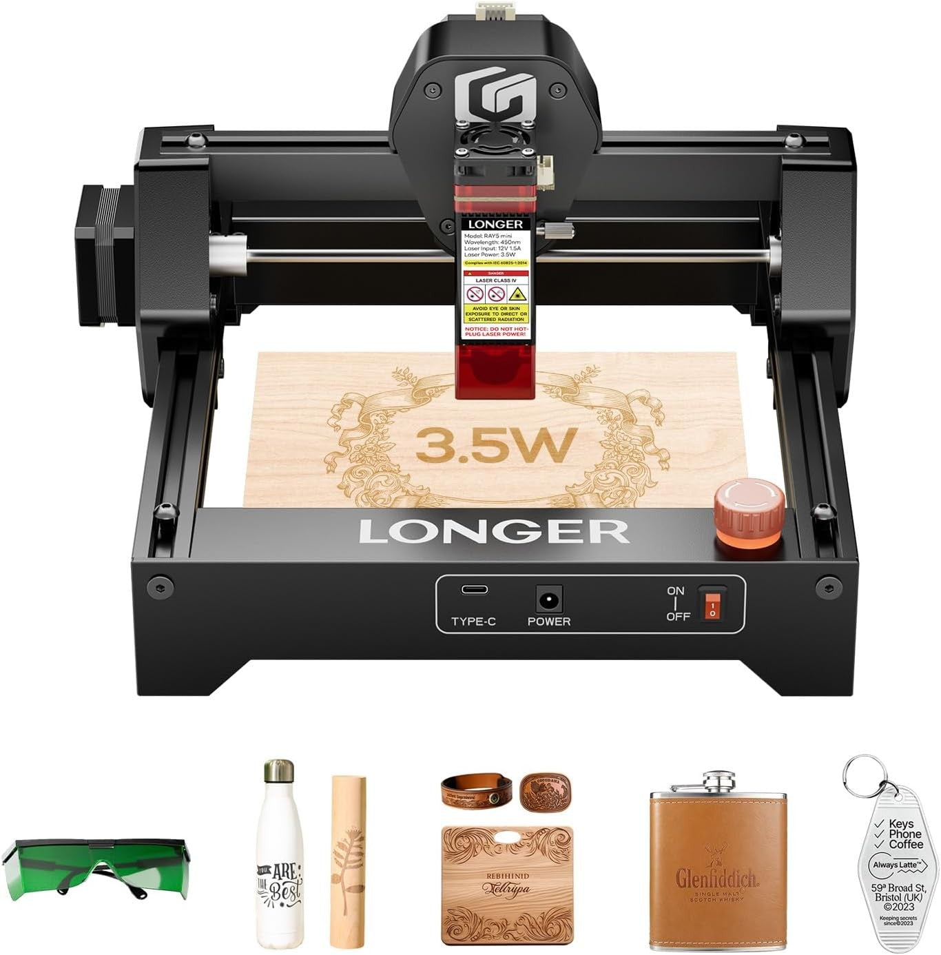 Mini Laser Engraver Cutter Portable 3.5W Precision DIY Wood Metal