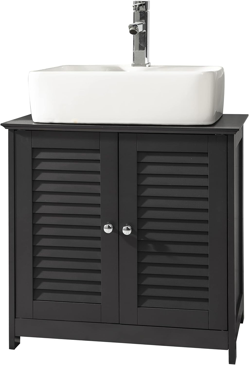 Dark Grey Under Sink Bathroom Cabinet – Louvered Door Storage Unit 60x35x58cm