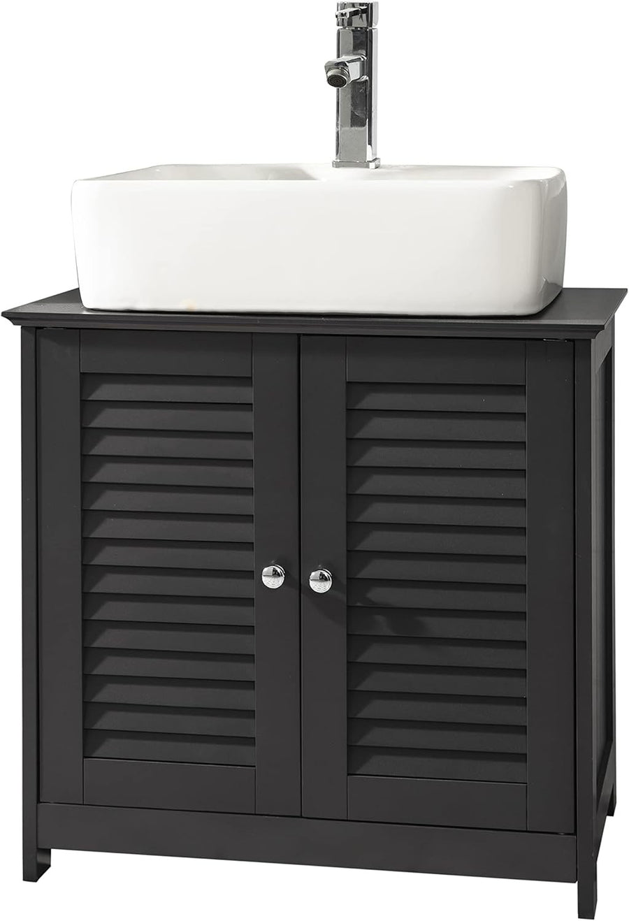 Dark Grey Under Sink Bathroom Cabinet – Louvered Door Storage Unit 60x35x58cm