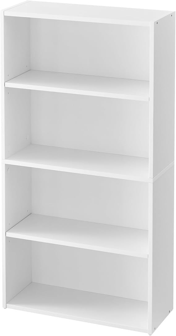 4-Tier White Bookshelf Adjustable Storage Unit Open Shelving Bookcase Home