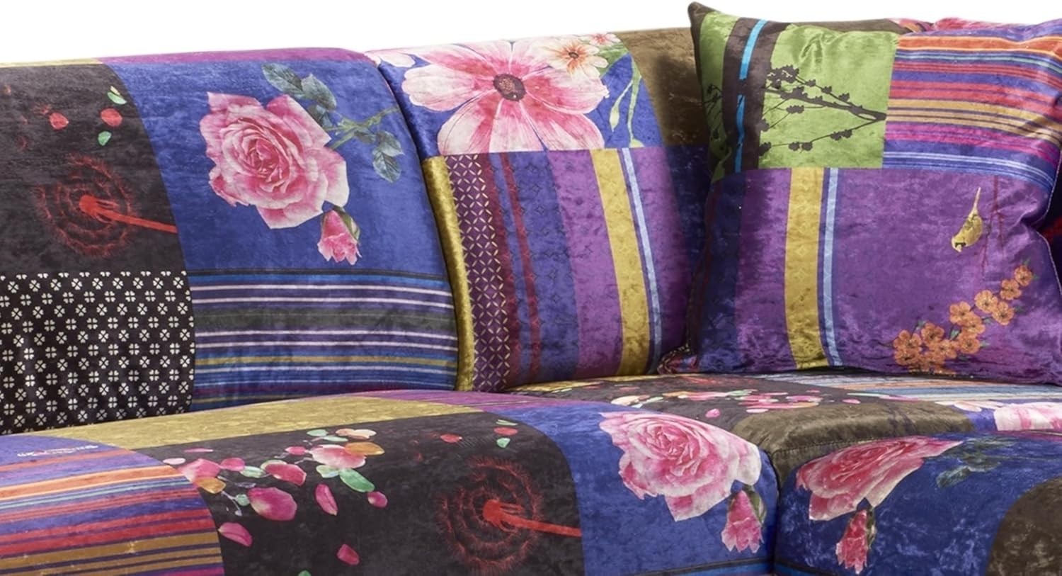 Vibrant Multicolour 5-Seater Corner Sofa in Plush Velvet with Solid Wood Frame