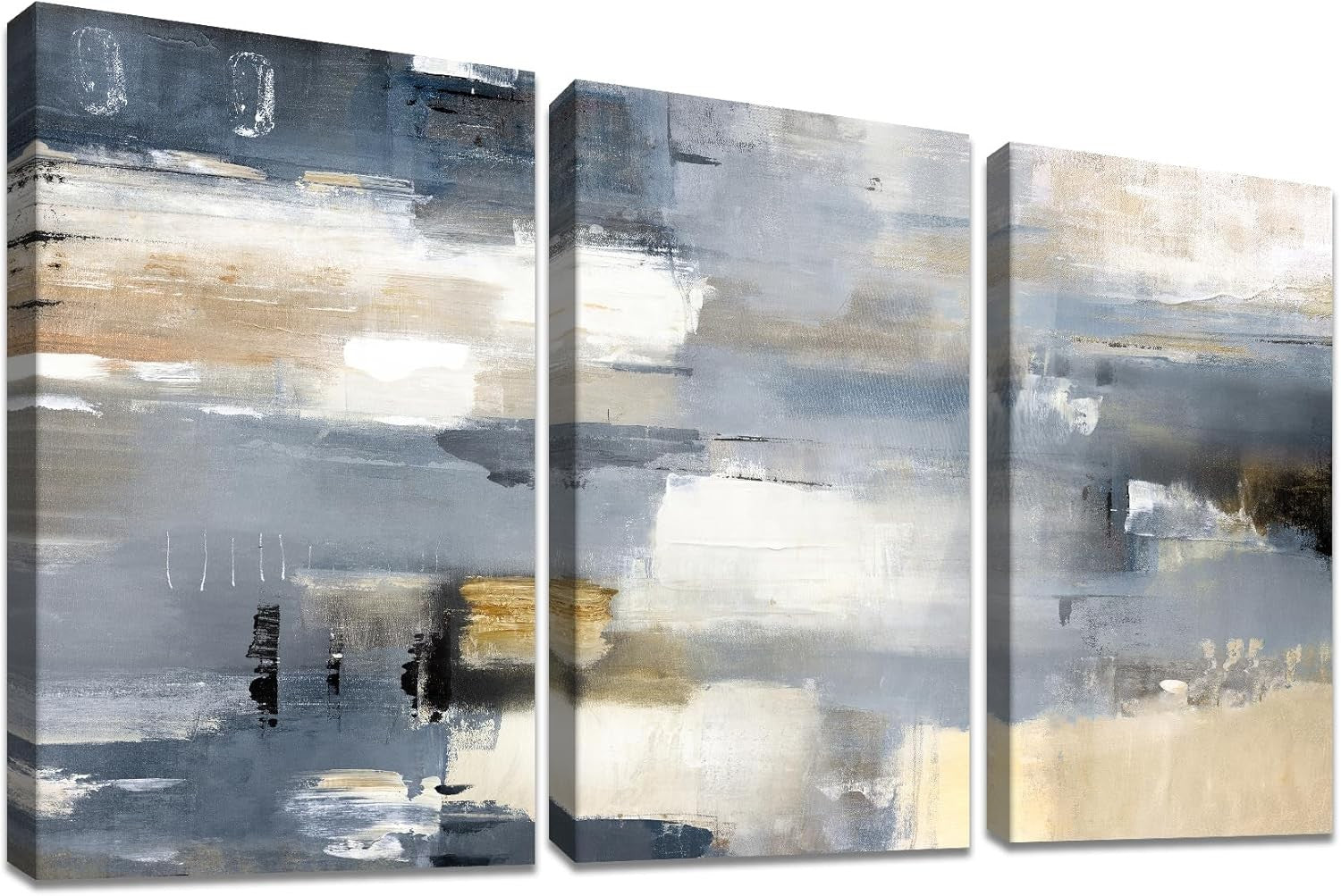 Abstract Grey Beige Canvas Wall Art 3 Panels 50x70cm Modern Decor