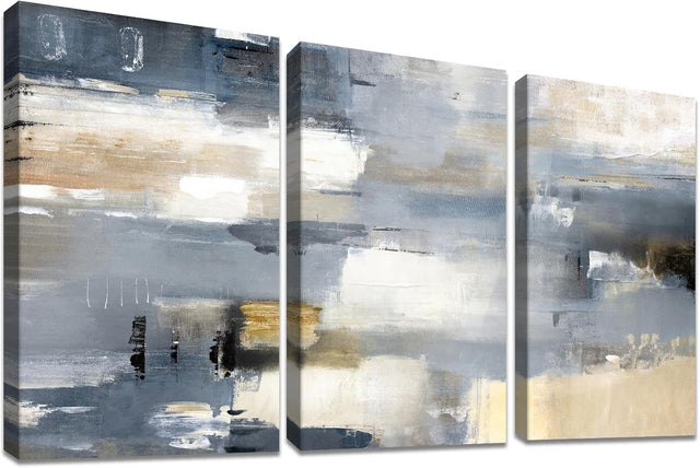 Abstract Grey Beige Canvas Wall Art 3 Panels 50x70cm Modern Decor