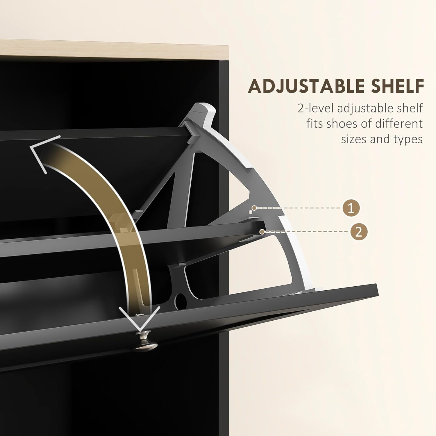 Slim Black Shoe Cabinet 3 Flip Drawers Adjustable Shelves Space Saving Rack
