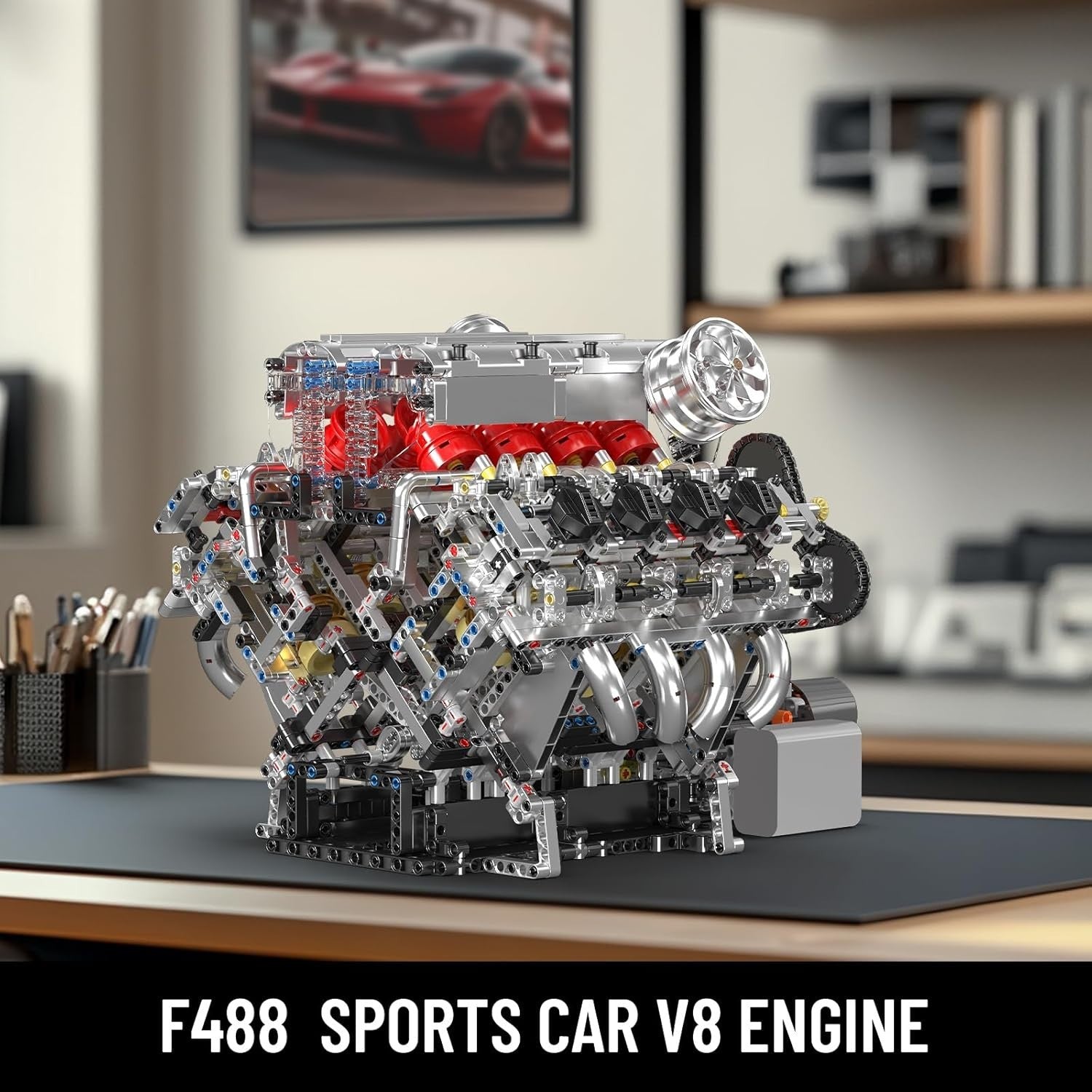 V8 Engine Model Kit Twin Turbo Motor Build Set with Battery STEM Toy
