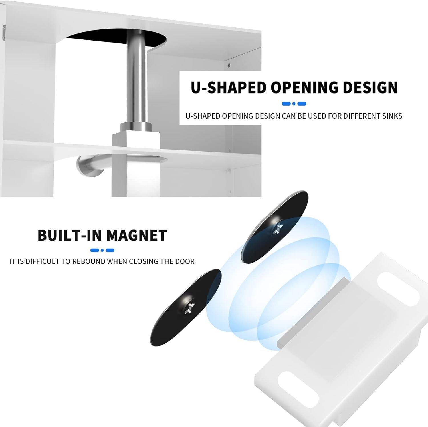 White Under Sink Bathroom Cabinet 60x30x60cm Wooden Storage Cupboard