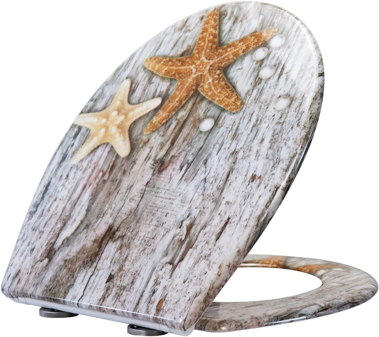 Soft Close Toilet Seat Duroplast Quick Release Top Fix Sea Star Pattern 45x37cm