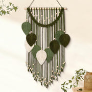 Macrame Wall Hanging Boho Leaf Woven Decor Green & White