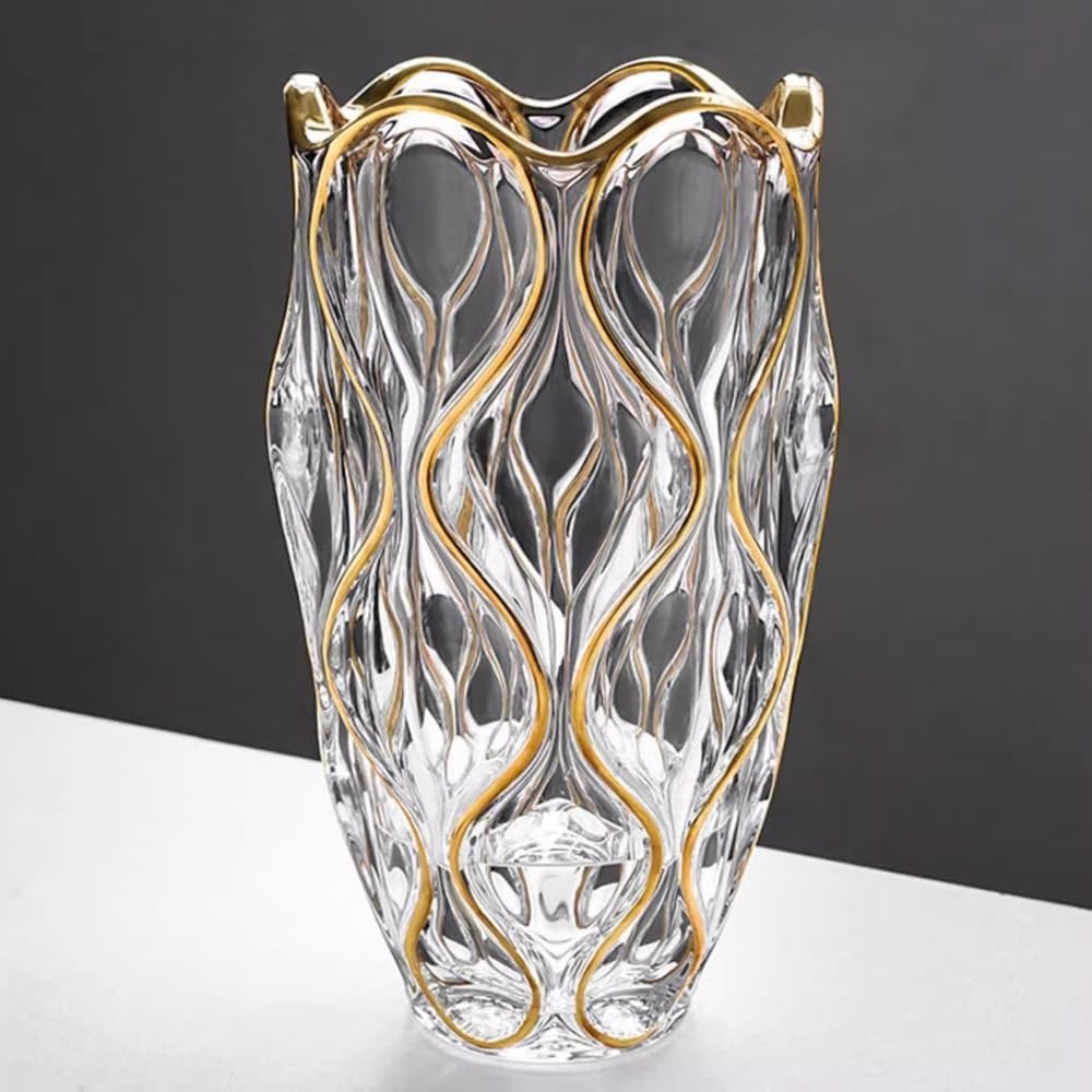 Gold Glass Vase Hand Painted Luxury Tall Flower Vase for Living Room Decor