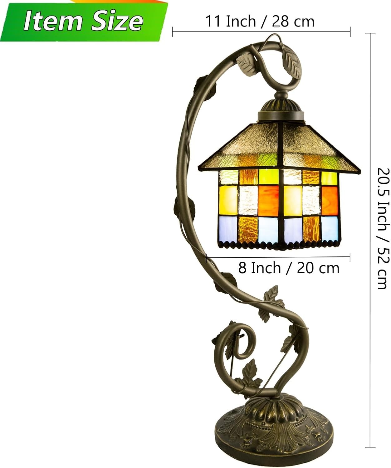 Adjustable Stained Glass Table Lamp with Remote, Dimmable & LED Bulb