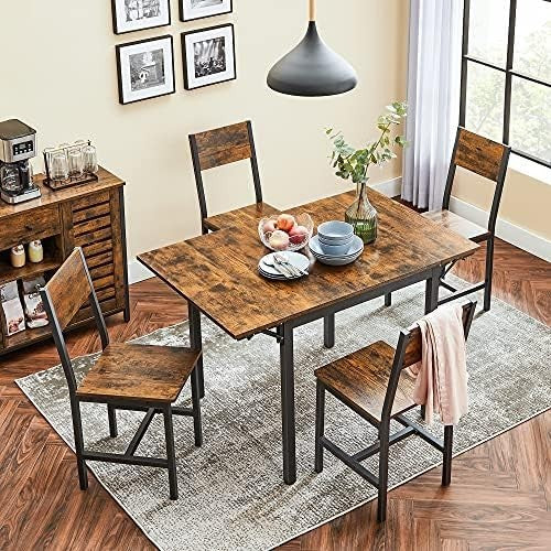 Space-Saving Folding Drop Leaf Dining Table Seats 2-4 Rustic Brown