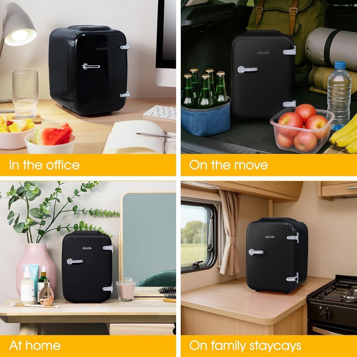 4L Mini Fridge Cooler & Warmer Portable Retro AC 12V Black