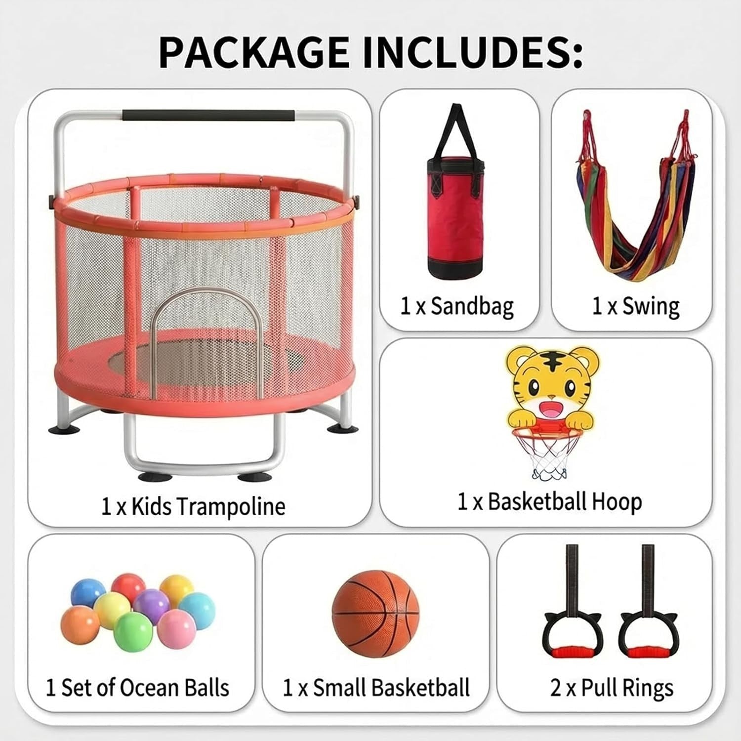 5FT Kids Indoor Outdoor Trampoline Playset with Safety Net & Gym Bar