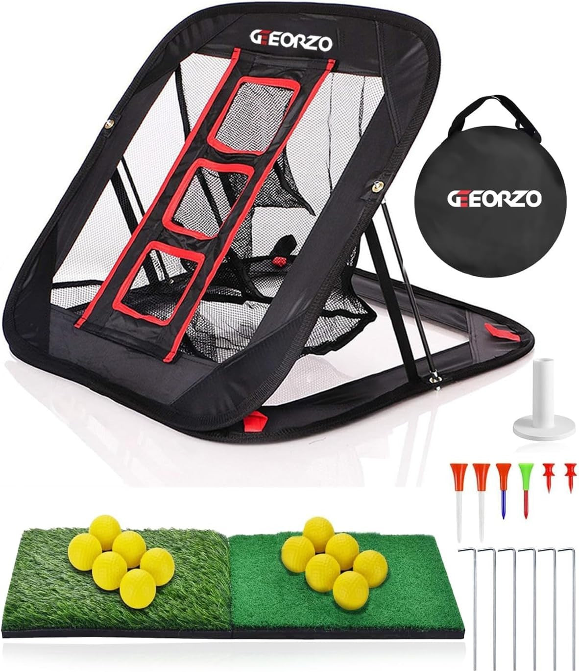 Golf Chipping Net Pop Up Practice Set w/ Balls Dual Mats Indoor Outdoor
