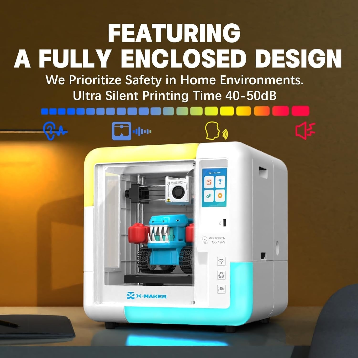 Kids Friendly 3D Printer WiFi Silent Enclosed App Design School Home