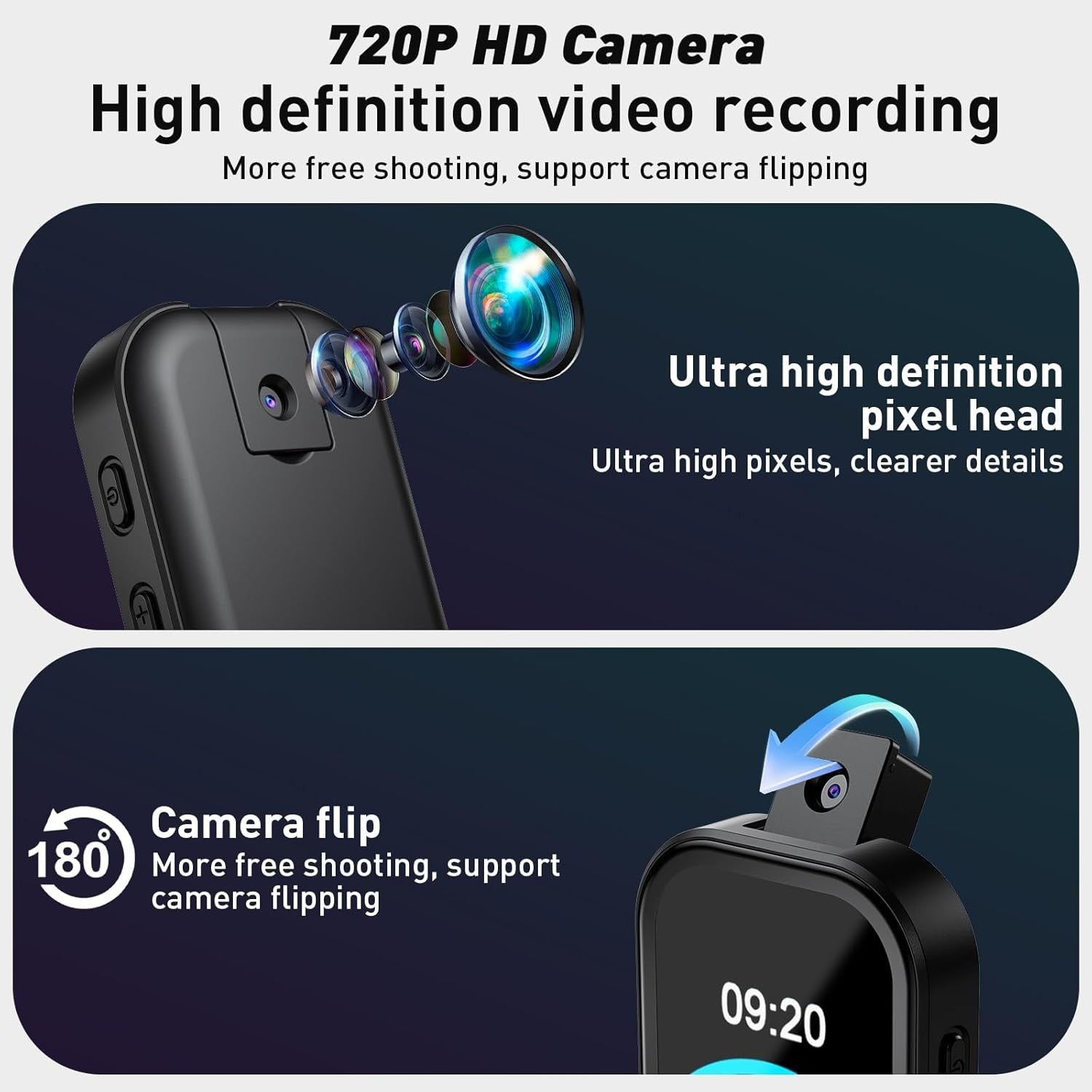 64GB MP3 Player Bluetooth 180° Camera Pedometer FM Black