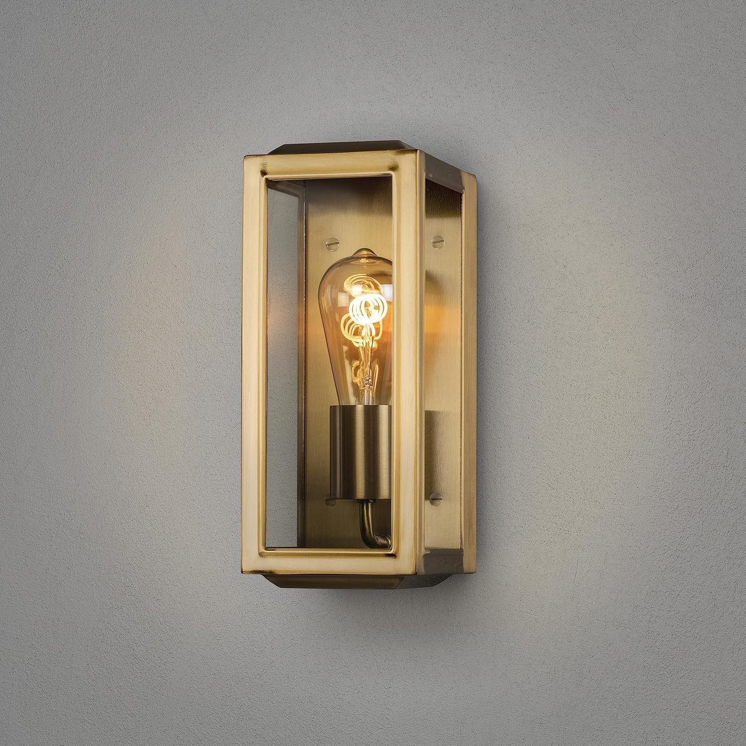 Outdoor Wall Light Brass Lantern Clear Glass Weatherproof Modern Fixture
