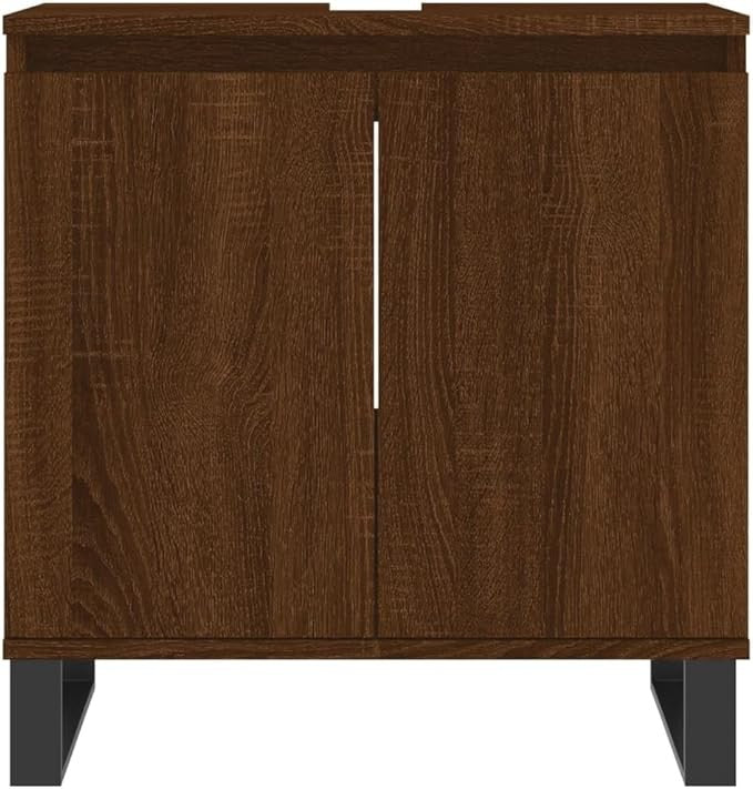Modern Bathroom Vanity Cabinet Under Sink Storage Unit 2 Doors Brown Oak