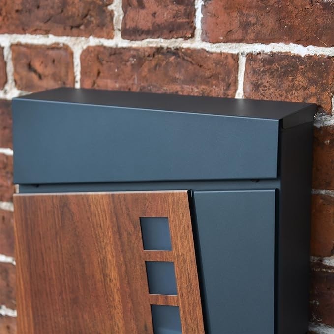 Modern Wall Mounted Post Box Grey Metal Lockable Secure Weatherproof Slim Design