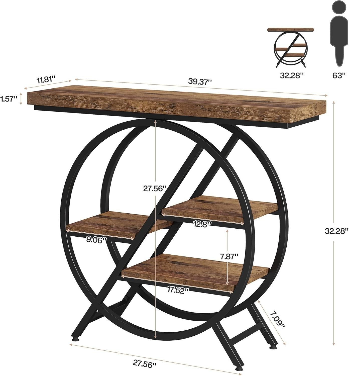 Rustic Entryway Console Table 4-Tier Industrial Shelf Metal Frame 100x30x81cm