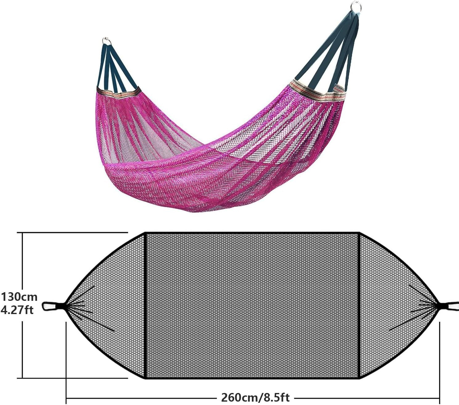 Pink Outdoor Nylon Mesh Hammock – Soft Breathable Swing Bed 650lb Max Load