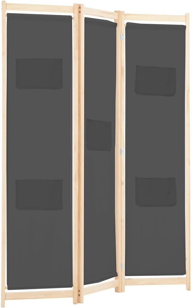 3 Panel Grey Fabric Room Divider Folding Privacy Screen with Storage Pockets 170