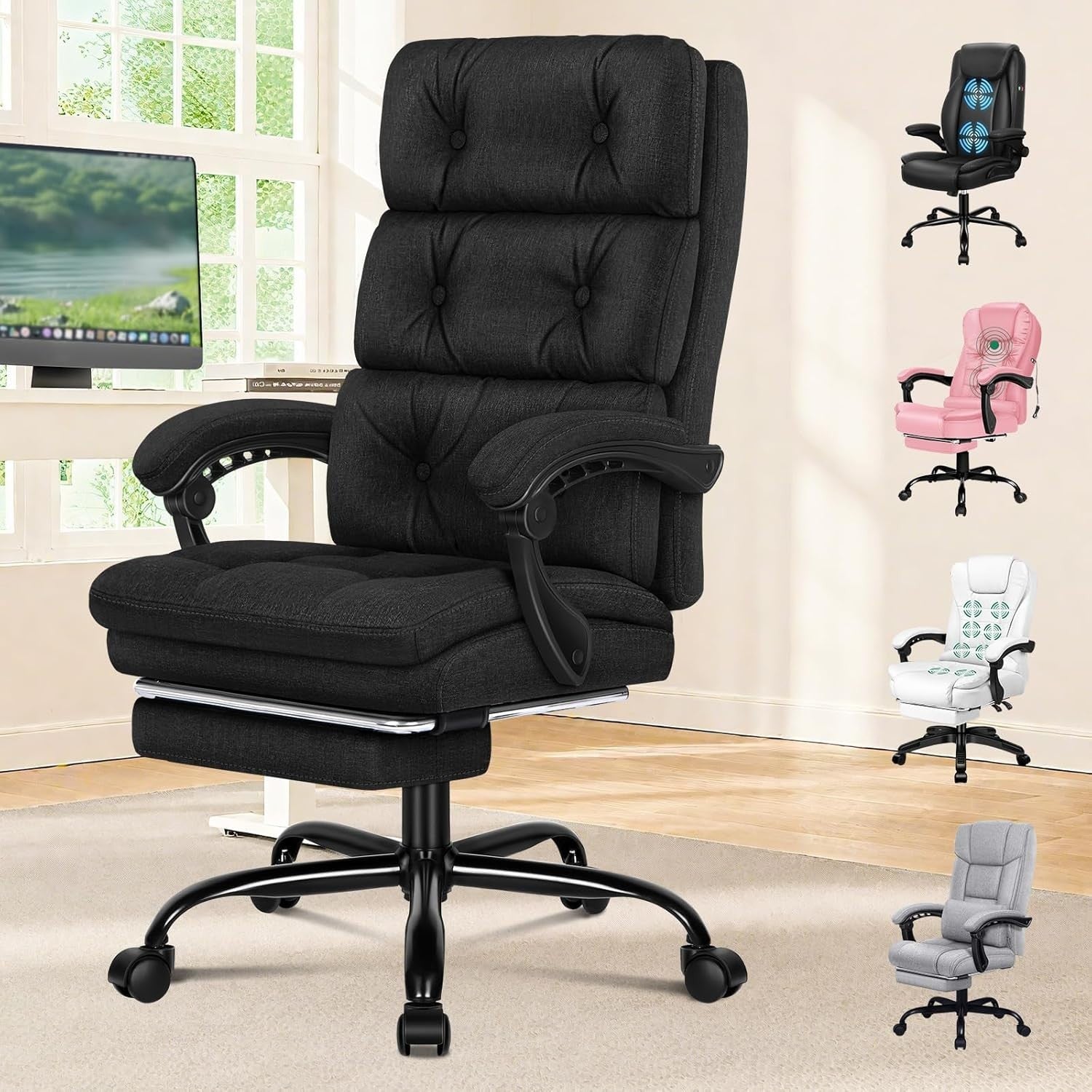 Ergonomic Office Chair Swivel Desk Chair Linen Adjustable Height Solid Back NEW